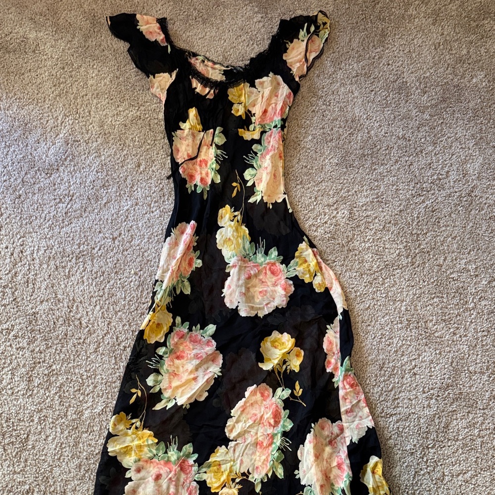 Betsey Johnson Black Floral Midi Dress